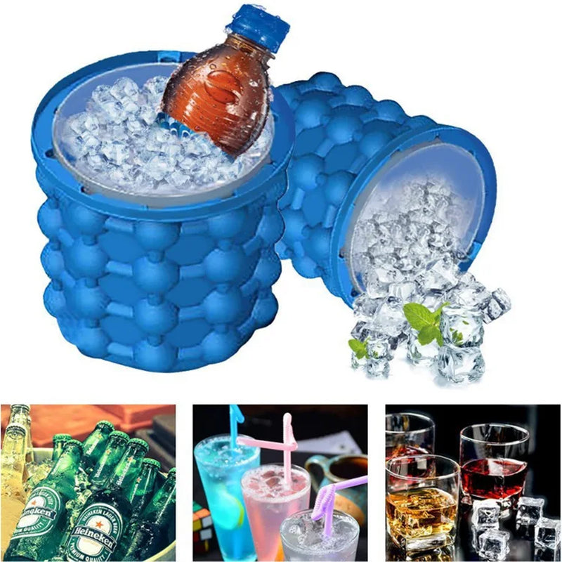 Silicone Ice Cube Maker Ice Cube Mold Tray Portable Bucket Wine Ice Cooler Beer Cabinet Kitchen Tools Drinking Whiskey Freeze